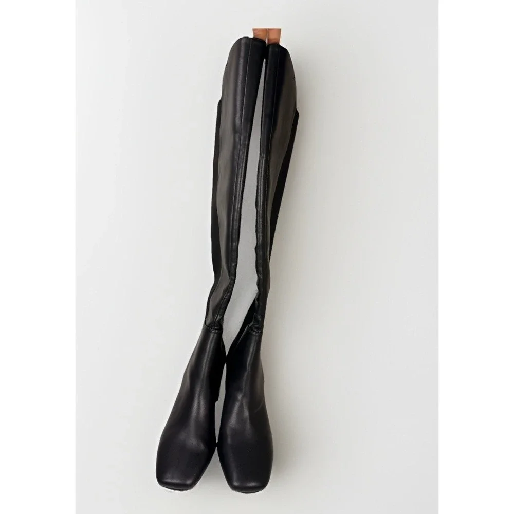 DKNY Chandrah Over The Knee Boots Black Block‎ Heel Square Toe Womens 10M